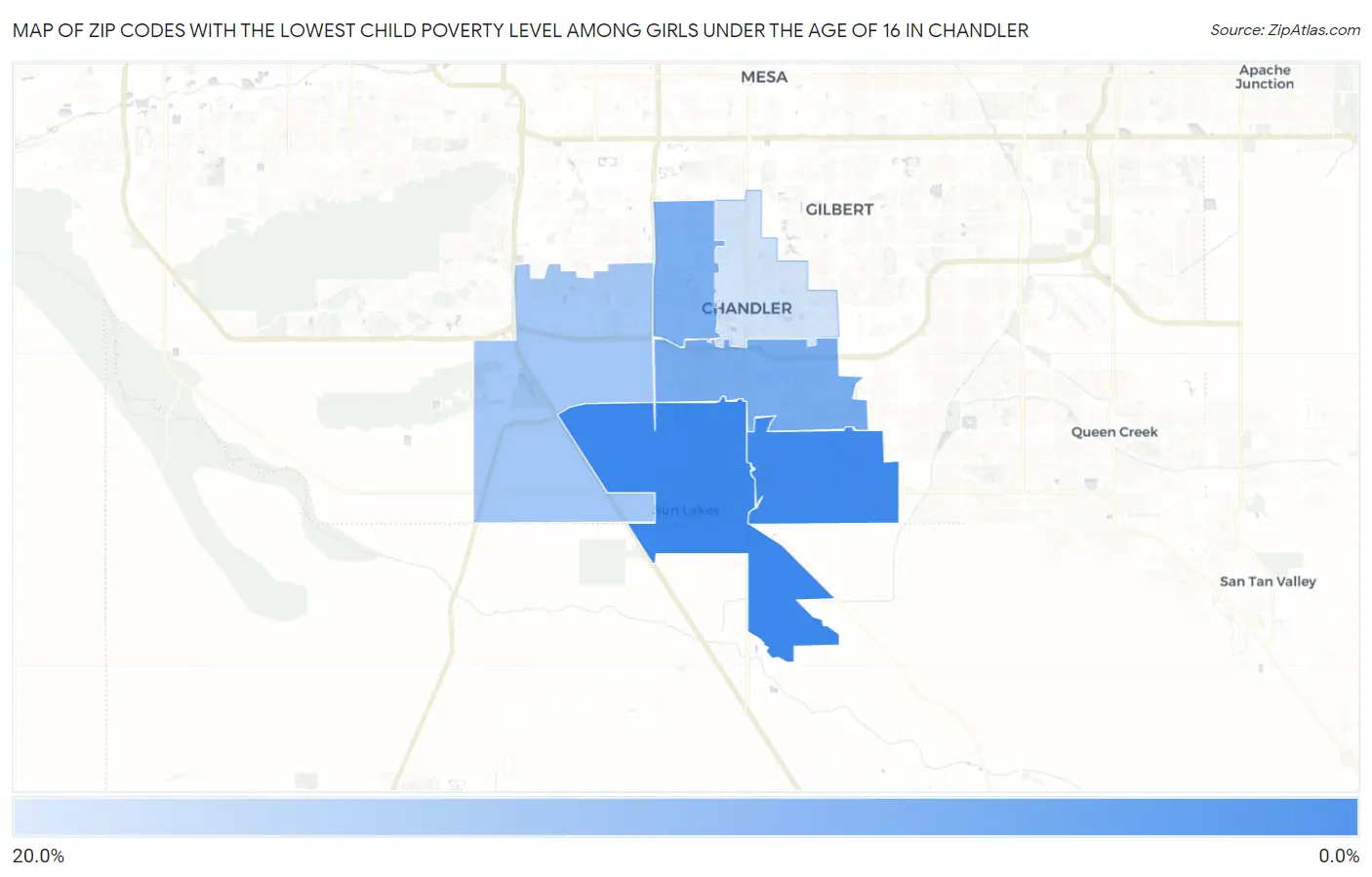 Zip Codes with the Lowest Child Poverty Level Among Girls Under the Age of 16 in Chandler Map
