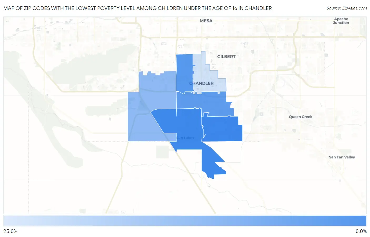 Zip Codes with the Lowest Poverty Level Among Children Under the Age of 16 in Chandler Map
