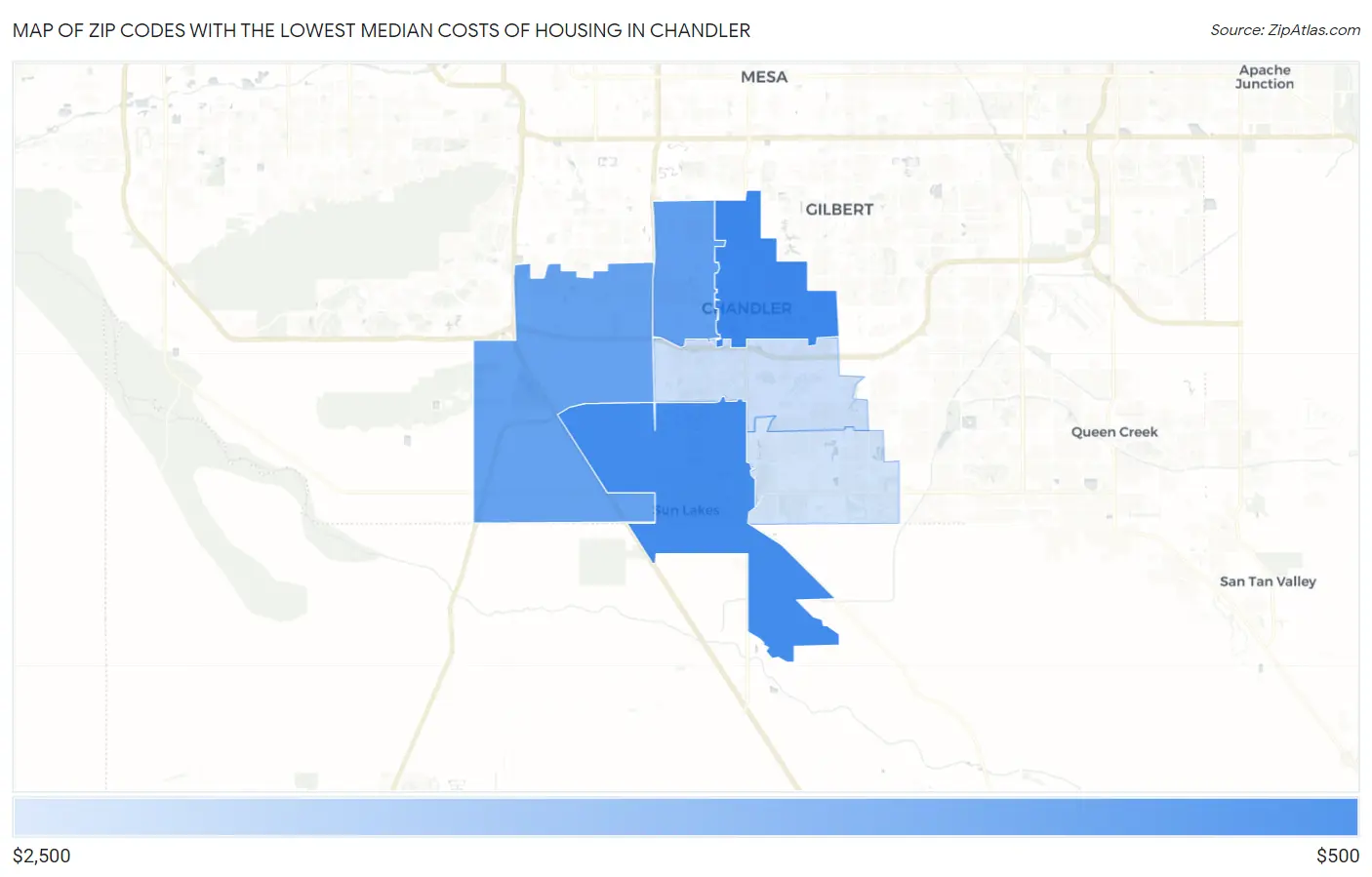 Zip Codes with the Lowest Median Costs of Housing in Chandler Map