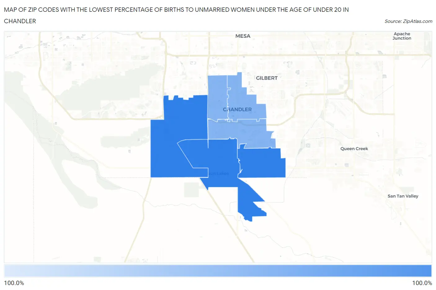 Zip Codes with the Lowest Percentage of Births to Unmarried Women under the Age of under 20 in Chandler Map