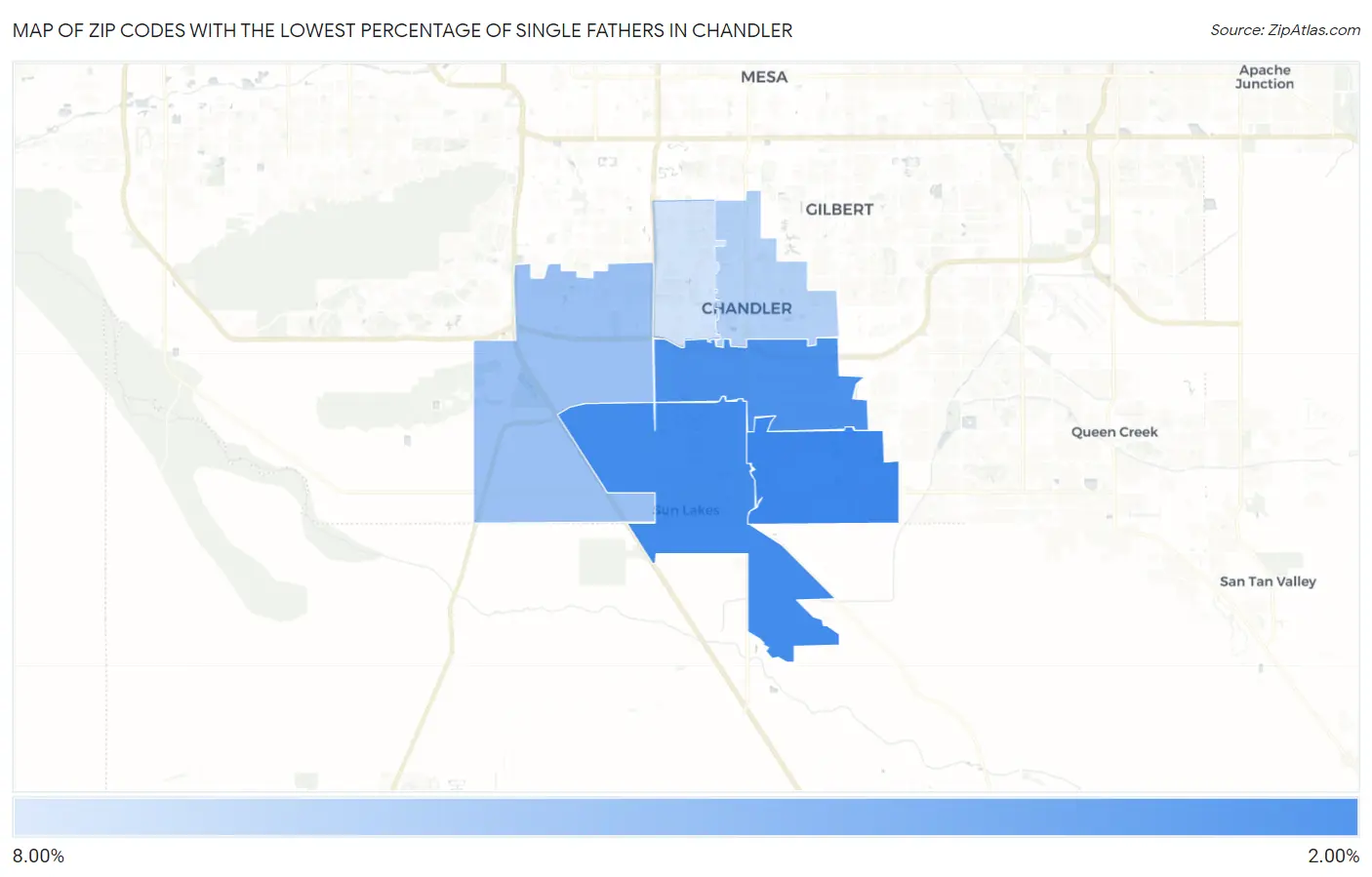 Zip Codes with the Lowest Percentage of Single Fathers in Chandler Map