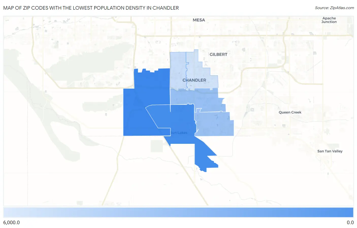 Zip Codes with the Lowest Population Density in Chandler Map