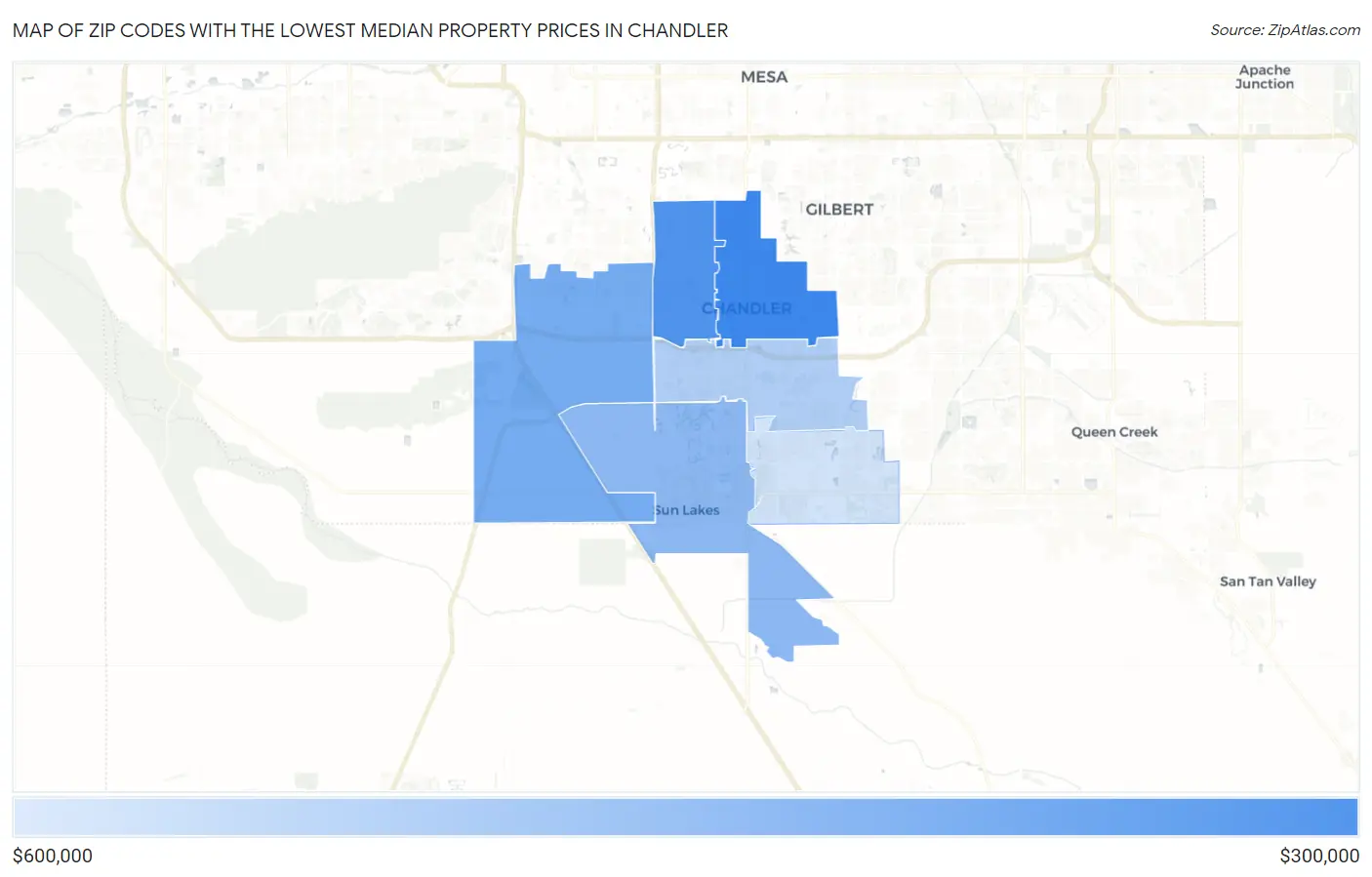 Zip Codes with the Lowest Median Property Prices in Chandler Map