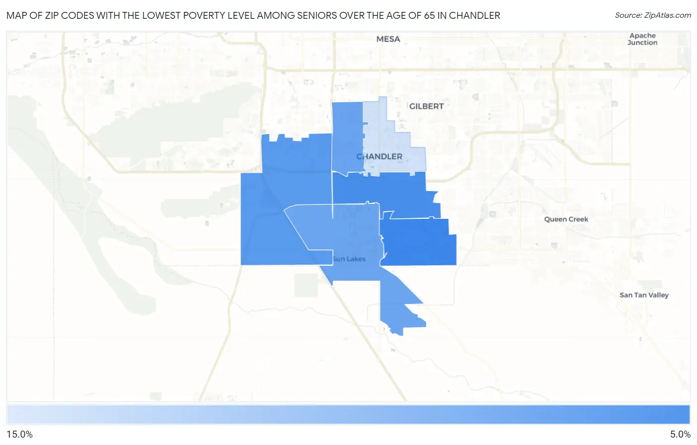 Zip Codes with the Lowest Poverty Level Among Seniors Over the Age of 65 in Chandler Map