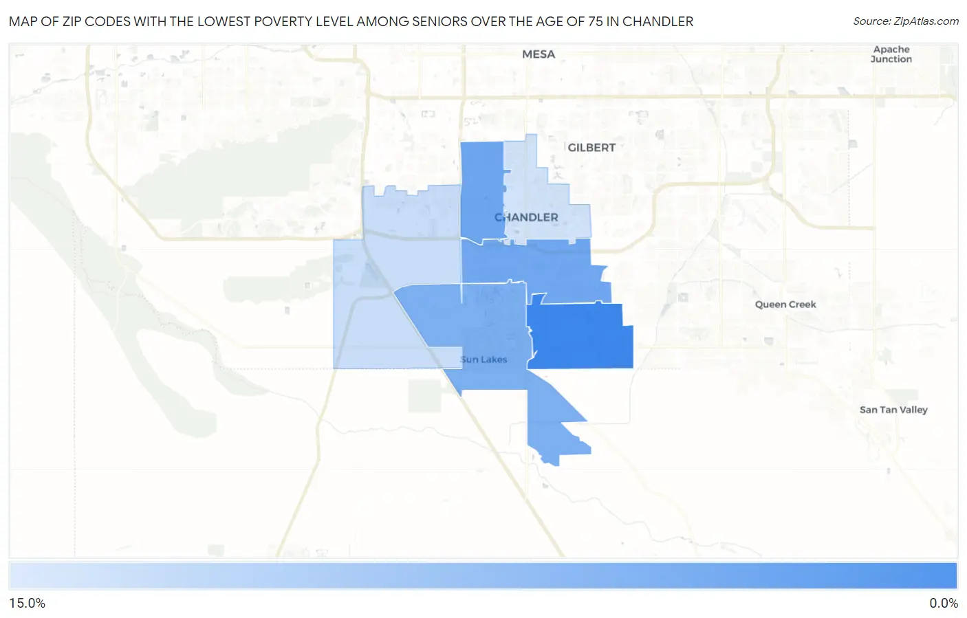Zip Codes with the Lowest Poverty Level Among Seniors Over the Age of 75 in Chandler Map