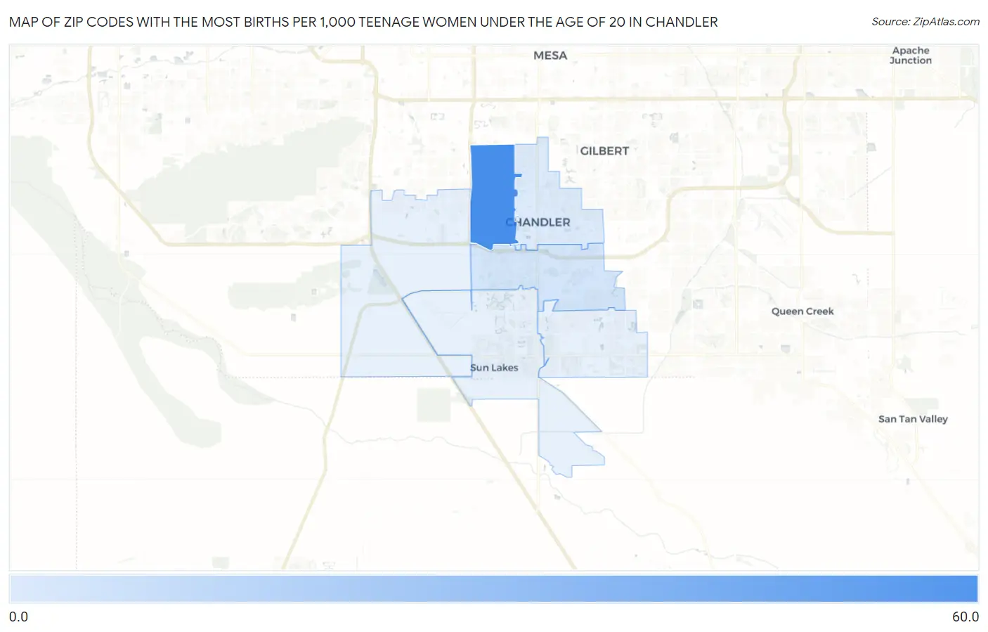 Zip Codes with the Most Births per 1,000 Teenage Women Under the Age of 20 in Chandler Map