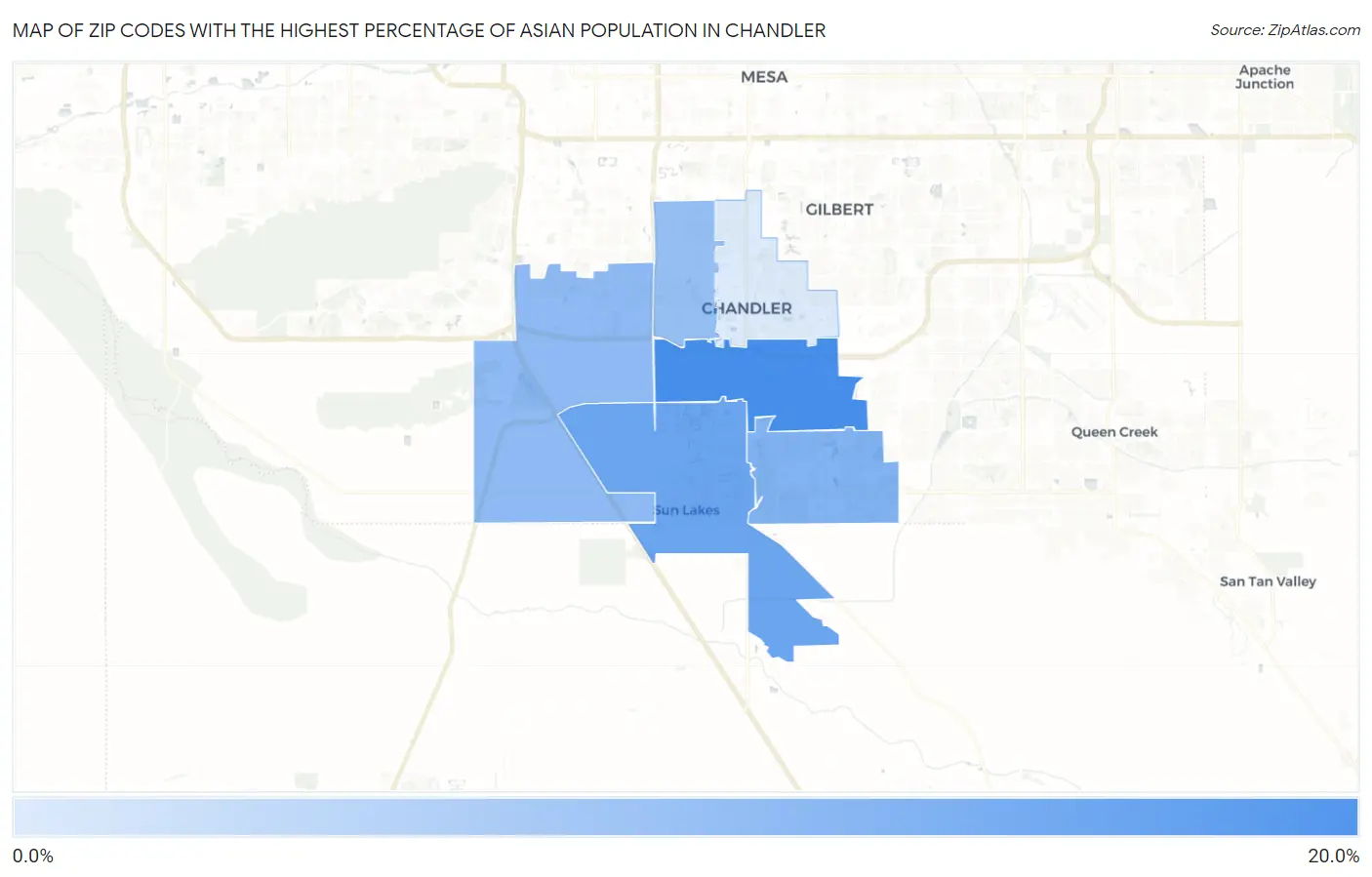 Zip Codes with the Highest Percentage of Asian Population in Chandler Map