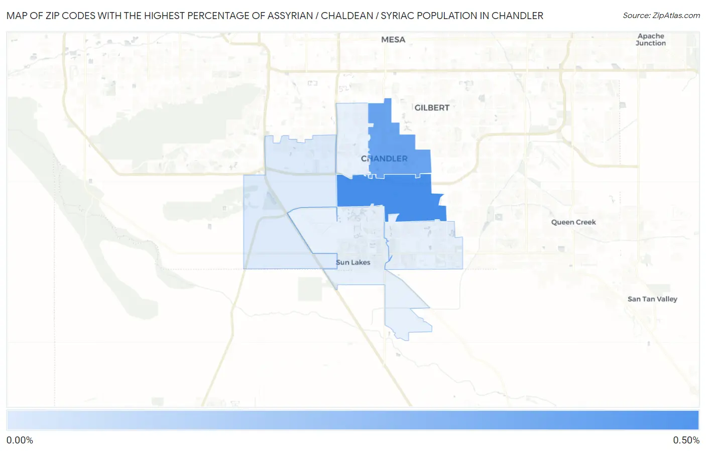 Zip Codes with the Highest Percentage of Assyrian / Chaldean / Syriac Population in Chandler Map