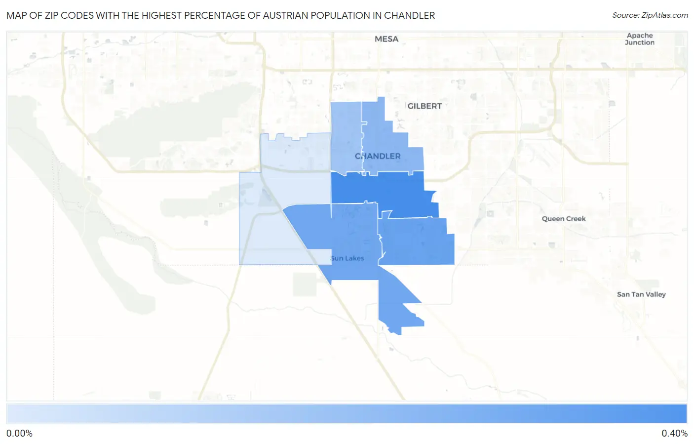 Zip Codes with the Highest Percentage of Austrian Population in Chandler Map