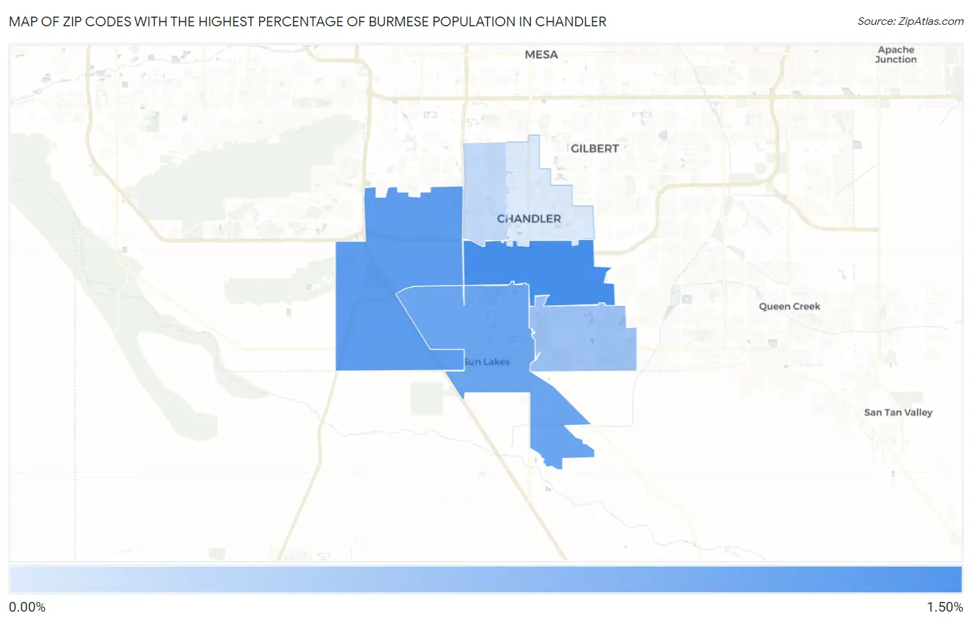 Zip Codes with the Highest Percentage of Burmese Population in Chandler Map
