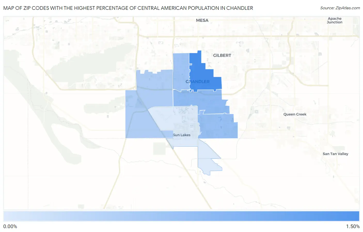 Zip Codes with the Highest Percentage of Central American Population in Chandler Map