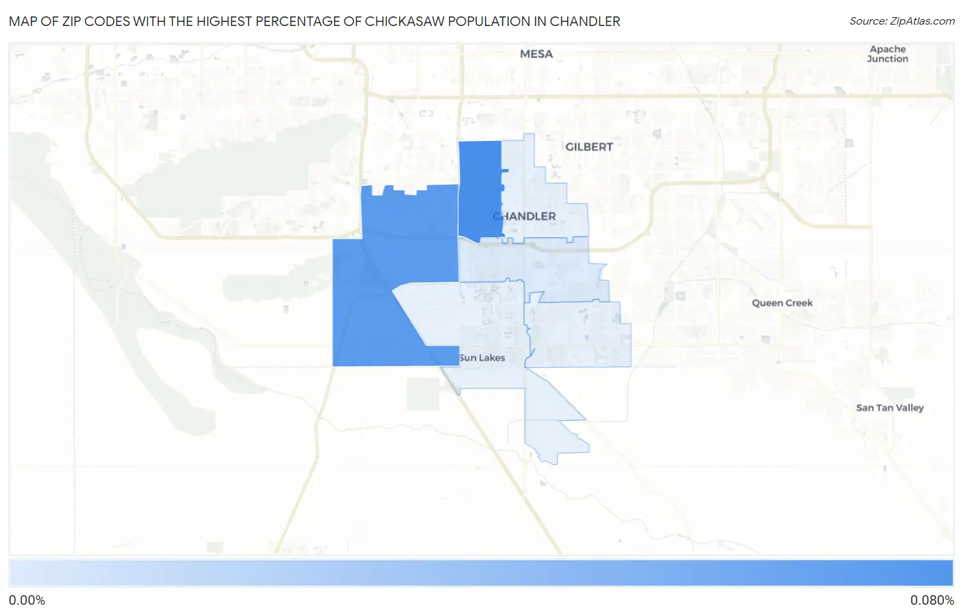 Zip Codes with the Highest Percentage of Chickasaw Population in Chandler Map
