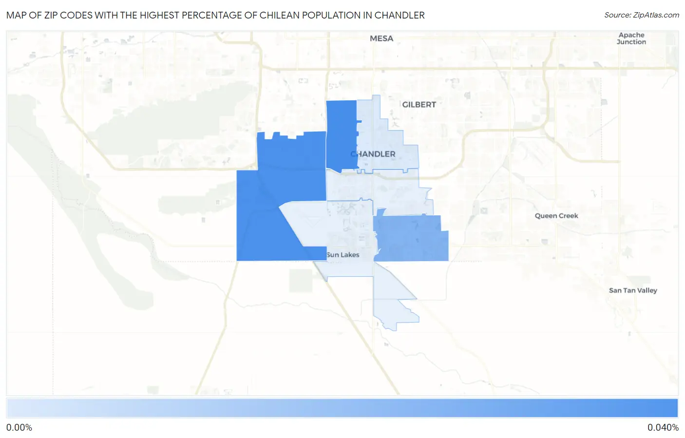 Zip Codes with the Highest Percentage of Chilean Population in Chandler Map