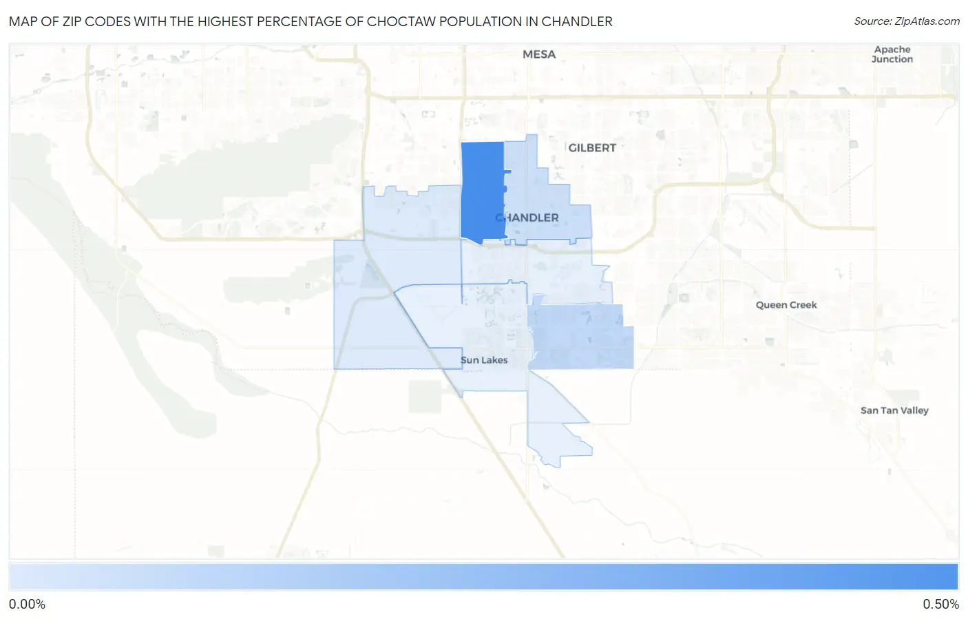 Zip Codes with the Highest Percentage of Choctaw Population in Chandler Map