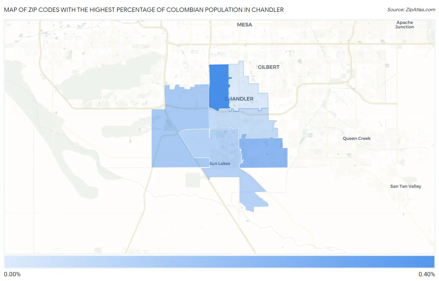 Zip Codes with the Highest Percentage of Colombian Population in Chandler Map