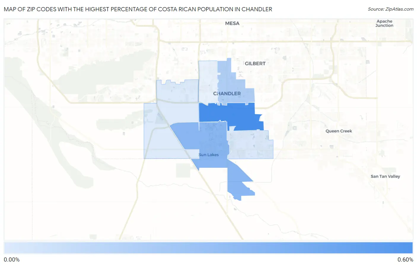 Zip Codes with the Highest Percentage of Costa Rican Population in Chandler Map