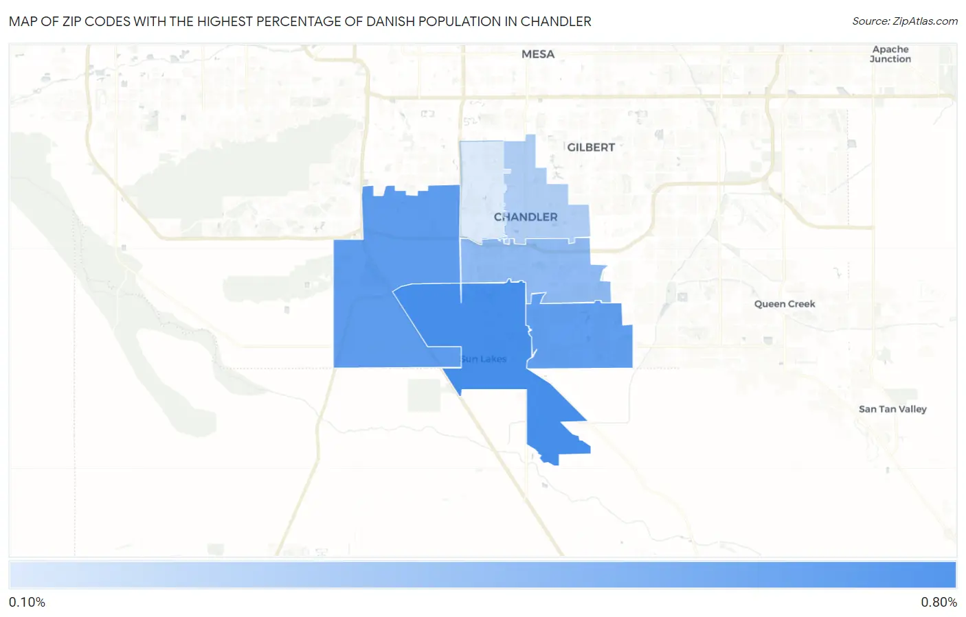 Zip Codes with the Highest Percentage of Danish Population in Chandler Map