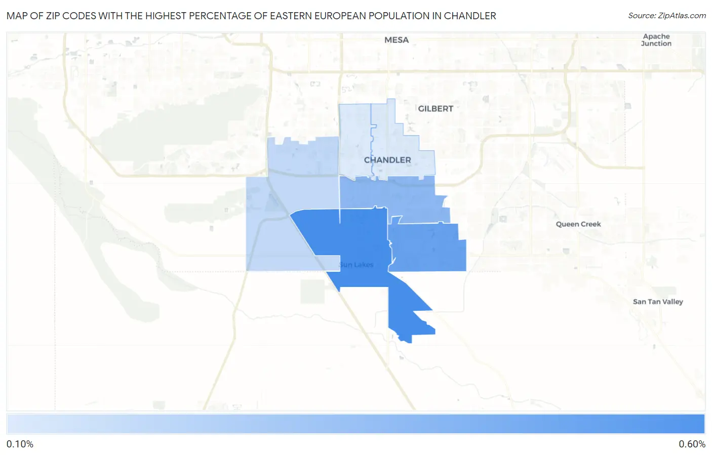 Zip Codes with the Highest Percentage of Eastern European Population in Chandler Map