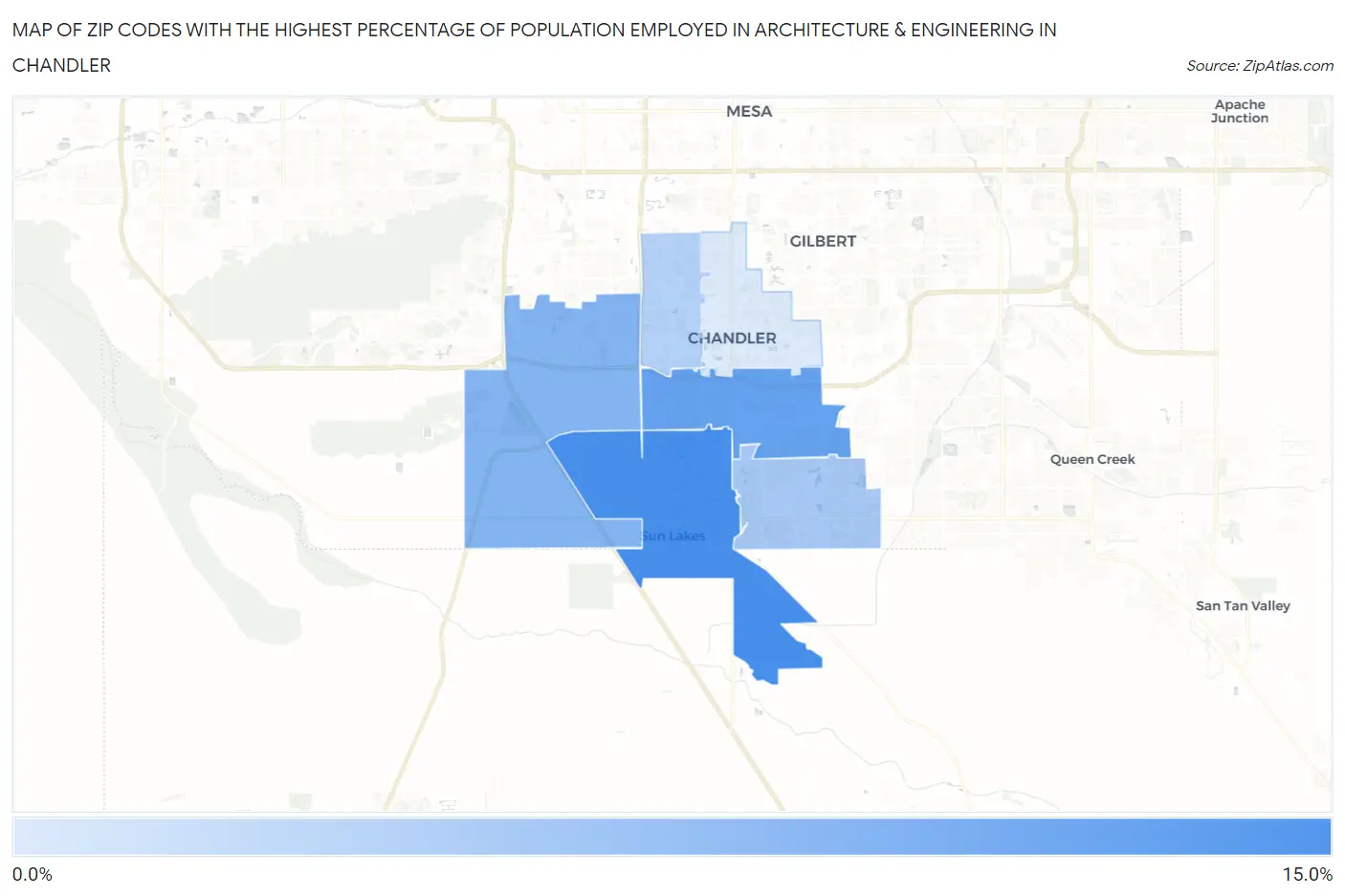 Zip Codes with the Highest Percentage of Population Employed in Architecture & Engineering in Chandler Map