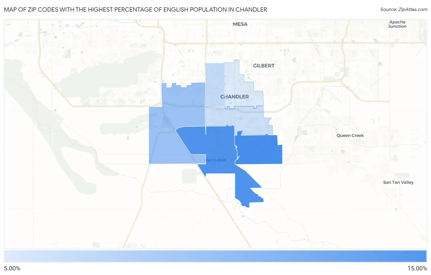 Zip Codes with the Highest Percentage of English Population in Chandler Map