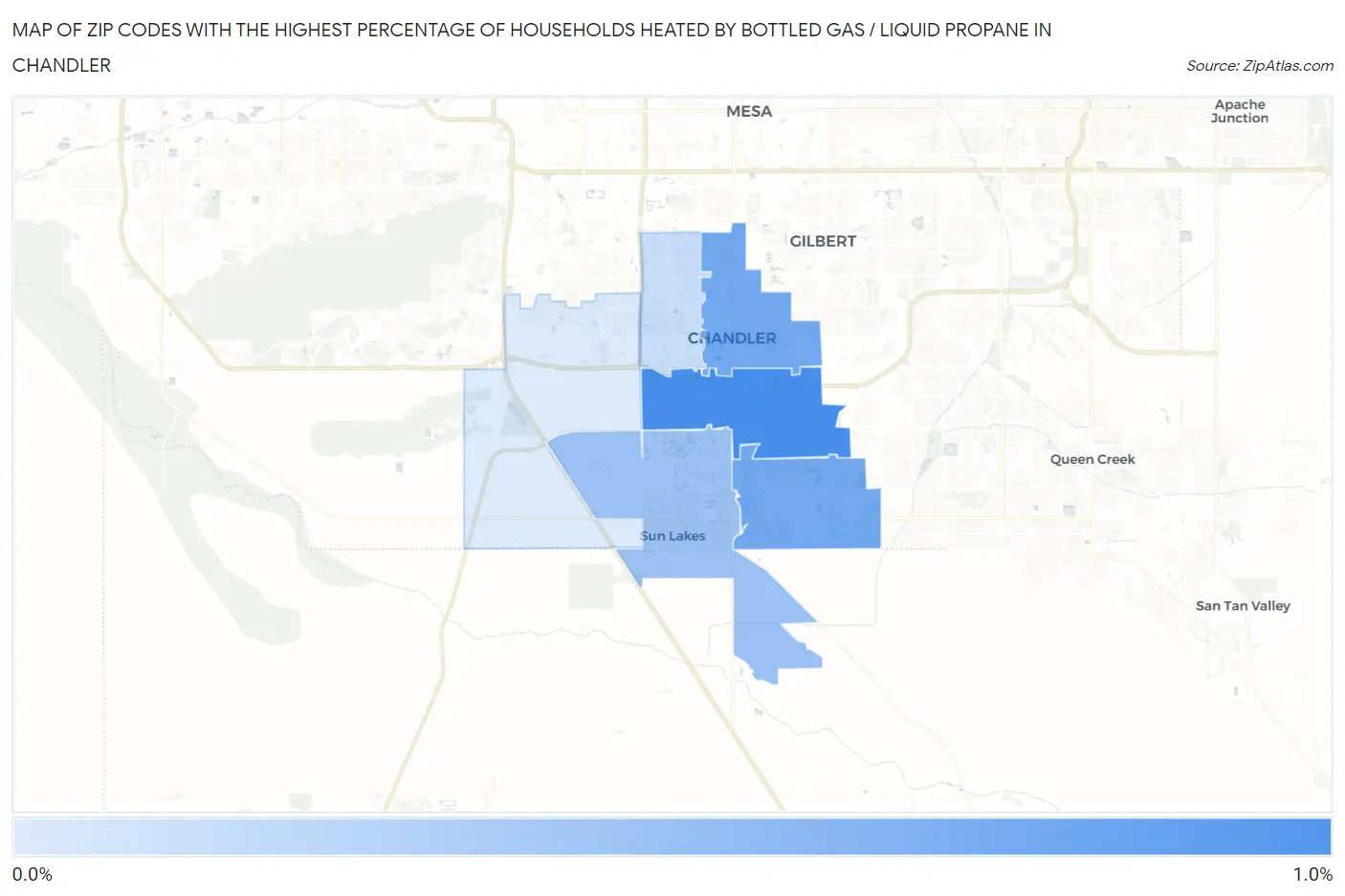 Zip Codes with the Highest Percentage of Households Heated by Bottled Gas / Liquid Propane in Chandler Map