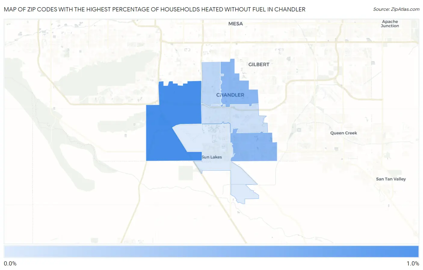 Zip Codes with the Highest Percentage of Households Heated without Fuel in Chandler Map