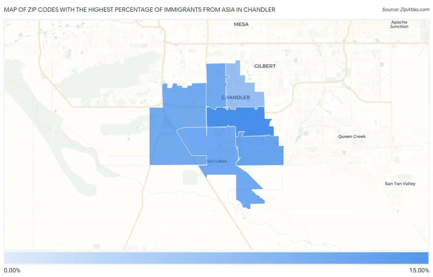 Zip Codes with the Highest Percentage of Immigrants from Asia in Chandler Map