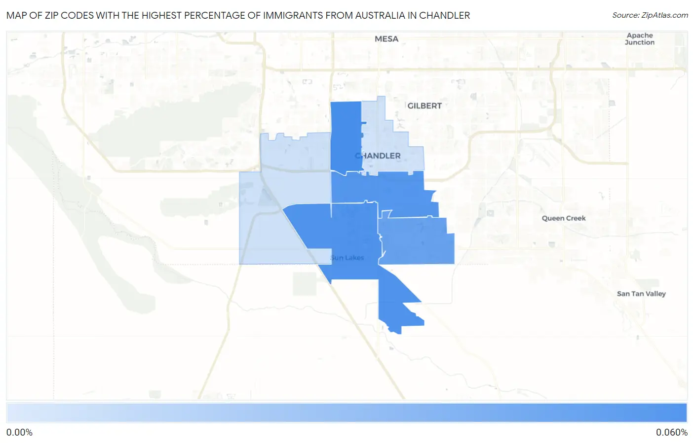 Zip Codes with the Highest Percentage of Immigrants from Australia in Chandler Map