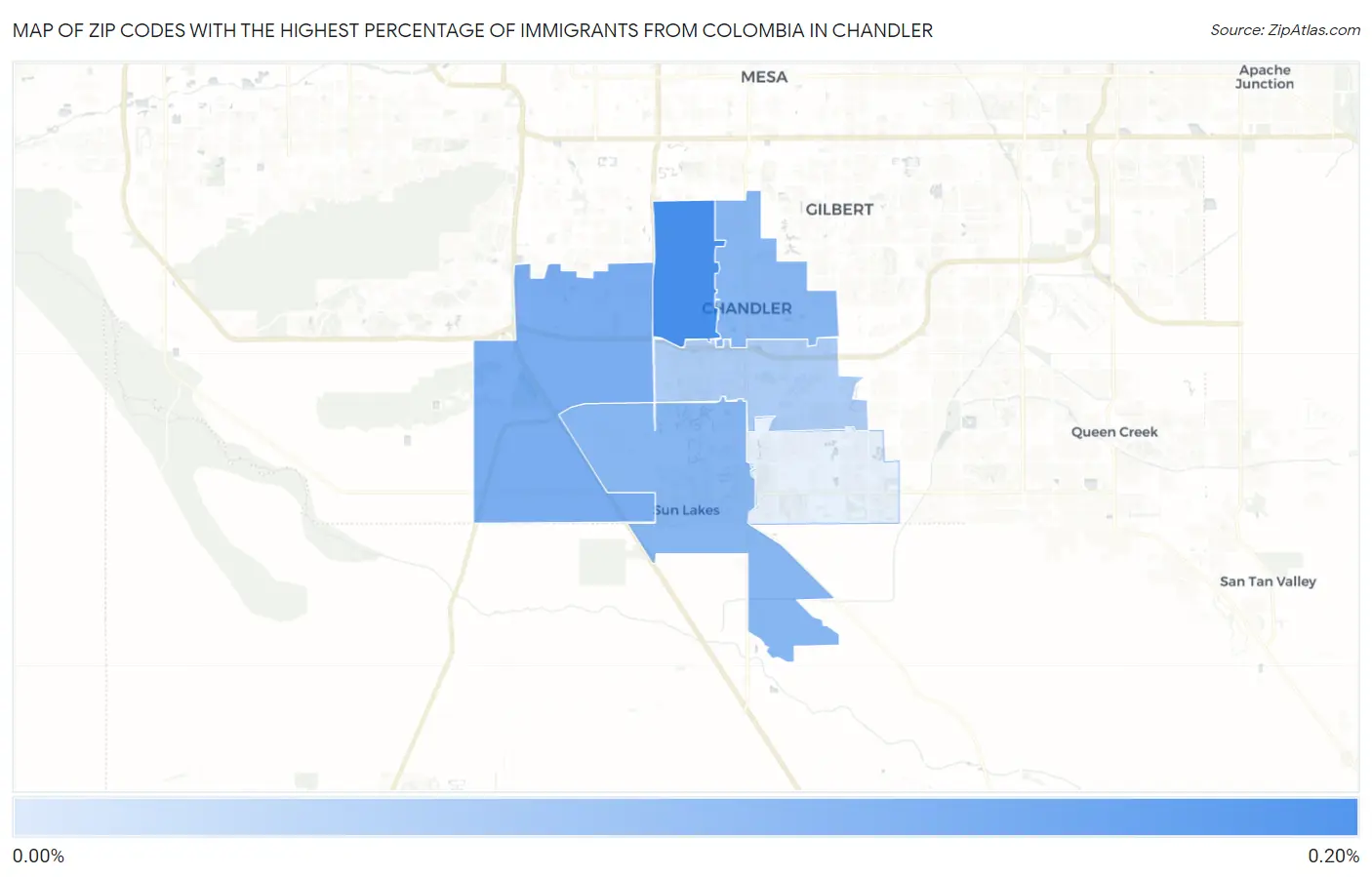 Zip Codes with the Highest Percentage of Immigrants from Colombia in Chandler Map