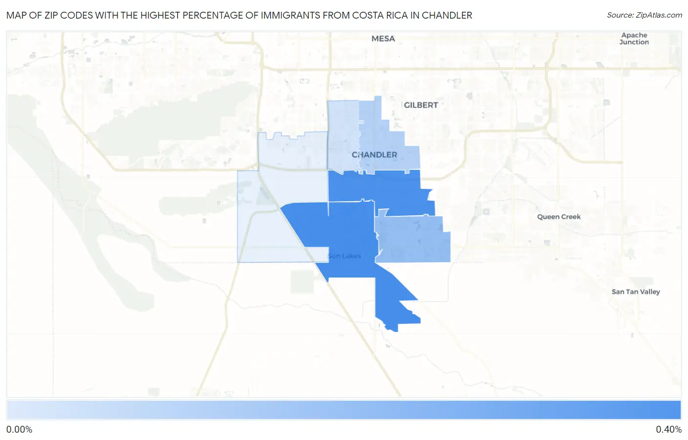 Zip Codes with the Highest Percentage of Immigrants from Costa Rica in Chandler Map
