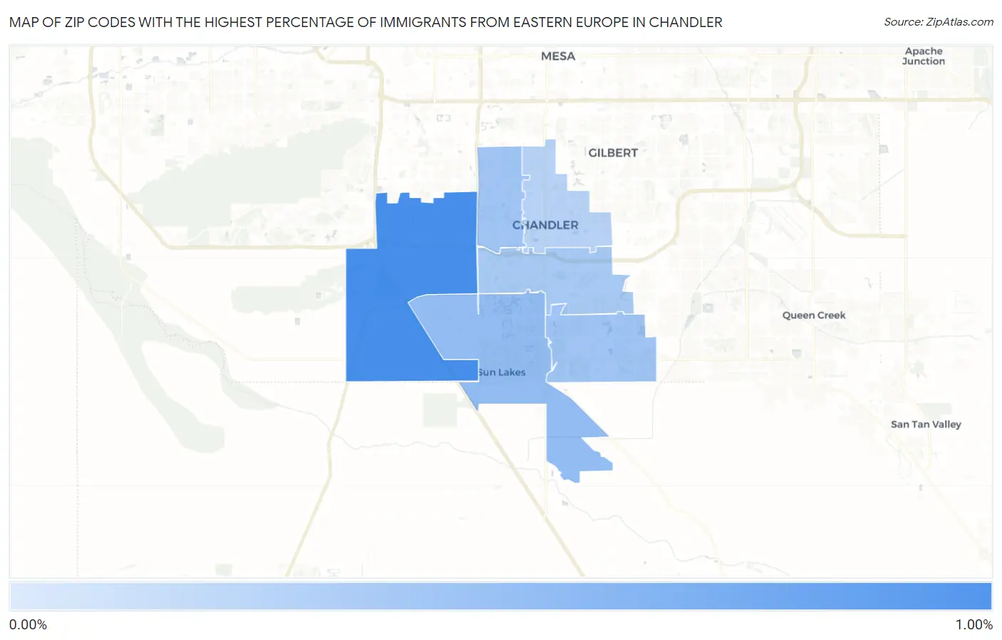 Zip Codes with the Highest Percentage of Immigrants from Eastern Europe in Chandler Map