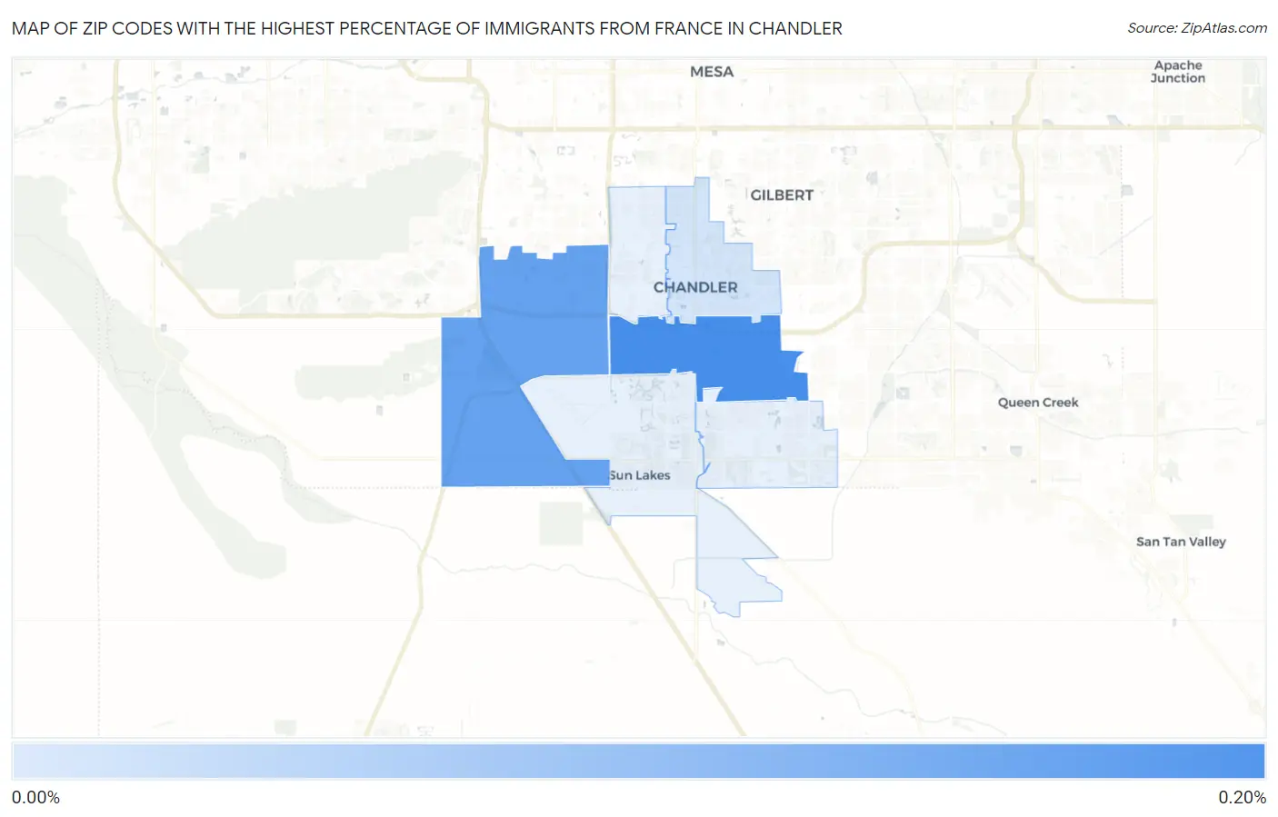 Zip Codes with the Highest Percentage of Immigrants from France in Chandler Map