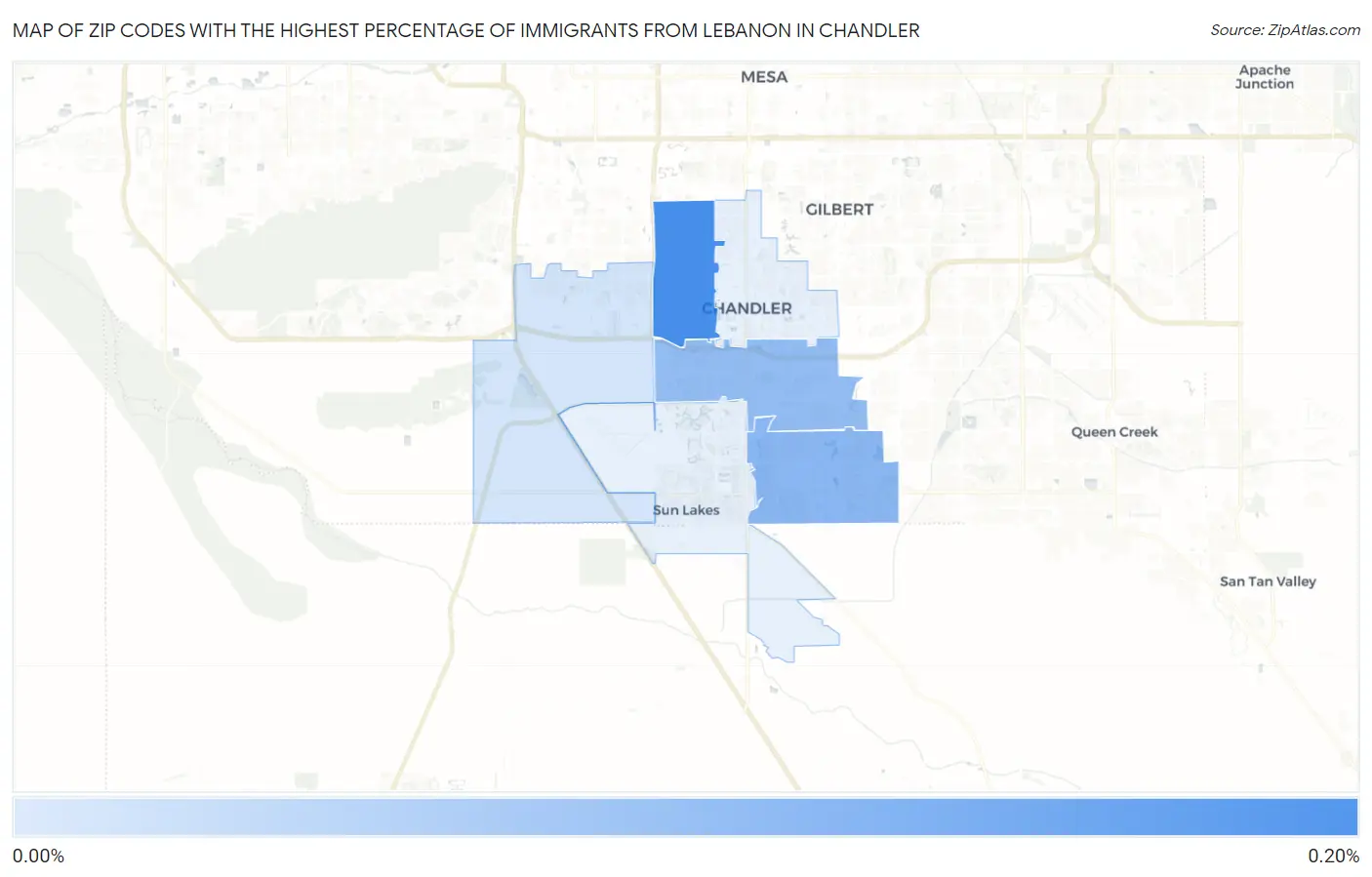 Zip Codes with the Highest Percentage of Immigrants from Lebanon in Chandler Map