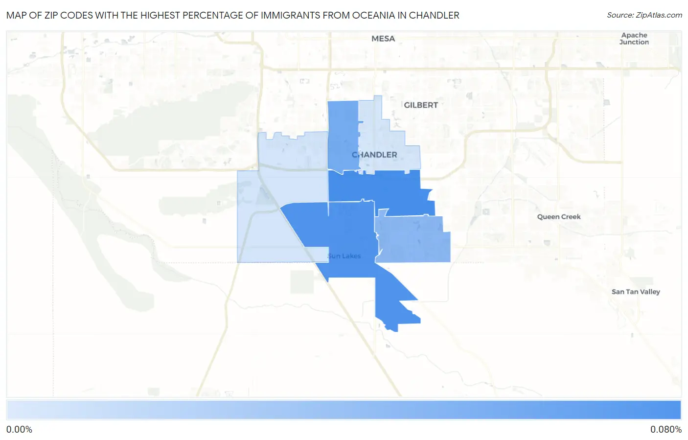 Zip Codes with the Highest Percentage of Immigrants from Oceania in Chandler Map