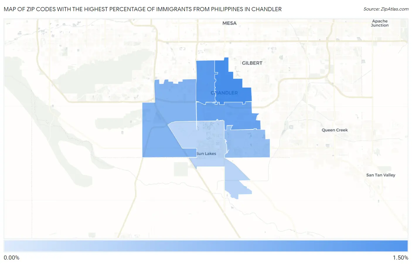 Zip Codes with the Highest Percentage of Immigrants from Philippines in Chandler Map