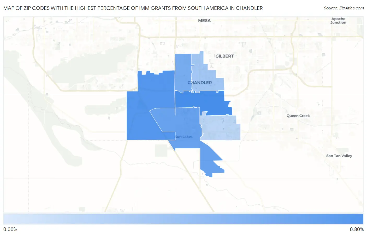 Zip Codes with the Highest Percentage of Immigrants from South America in Chandler Map