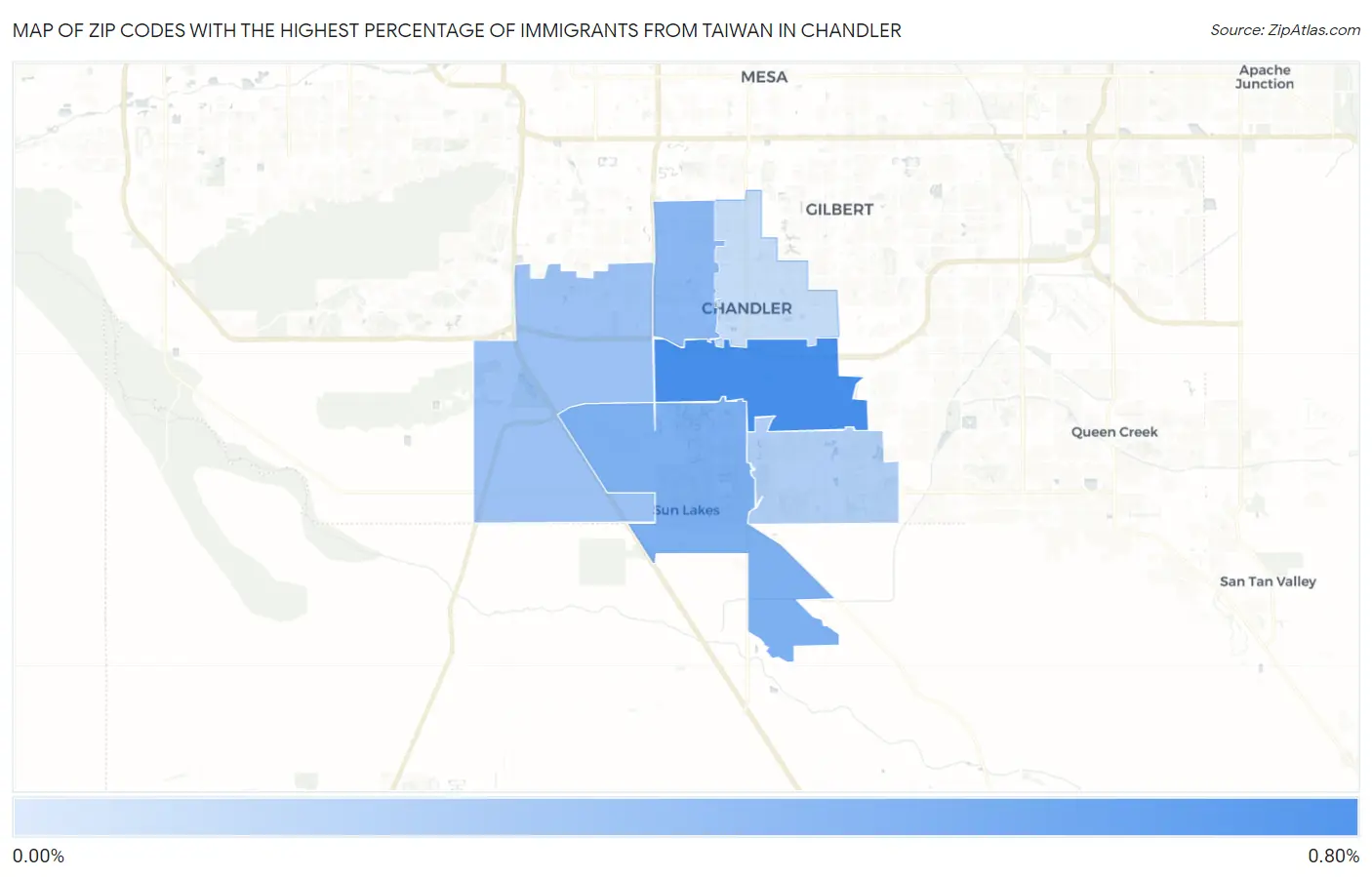 Zip Codes with the Highest Percentage of Immigrants from Taiwan in Chandler Map