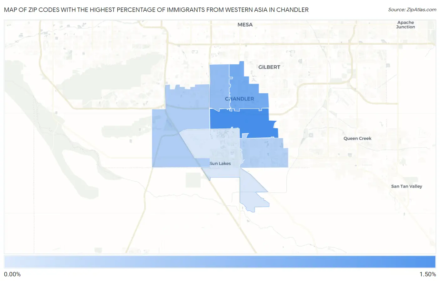 Zip Codes with the Highest Percentage of Immigrants from Western Asia in Chandler Map