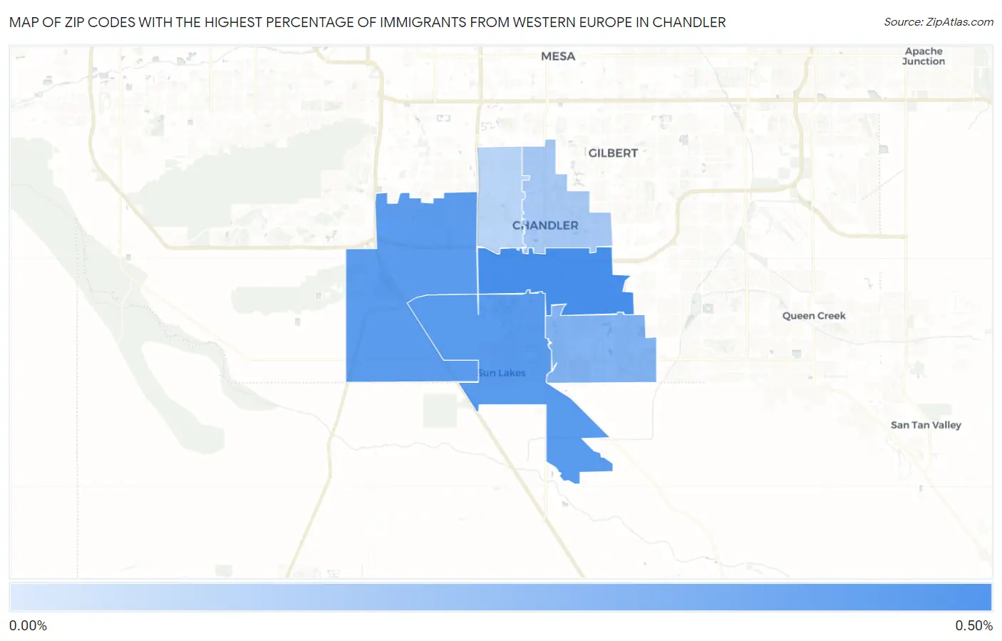 Zip Codes with the Highest Percentage of Immigrants from Western Europe in Chandler Map