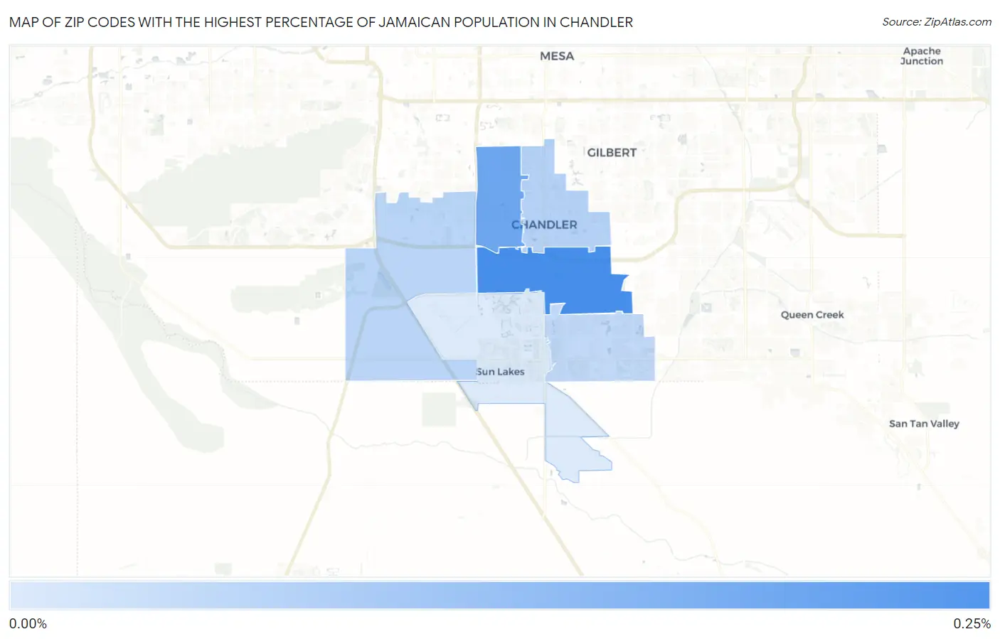 Zip Codes with the Highest Percentage of Jamaican Population in Chandler Map