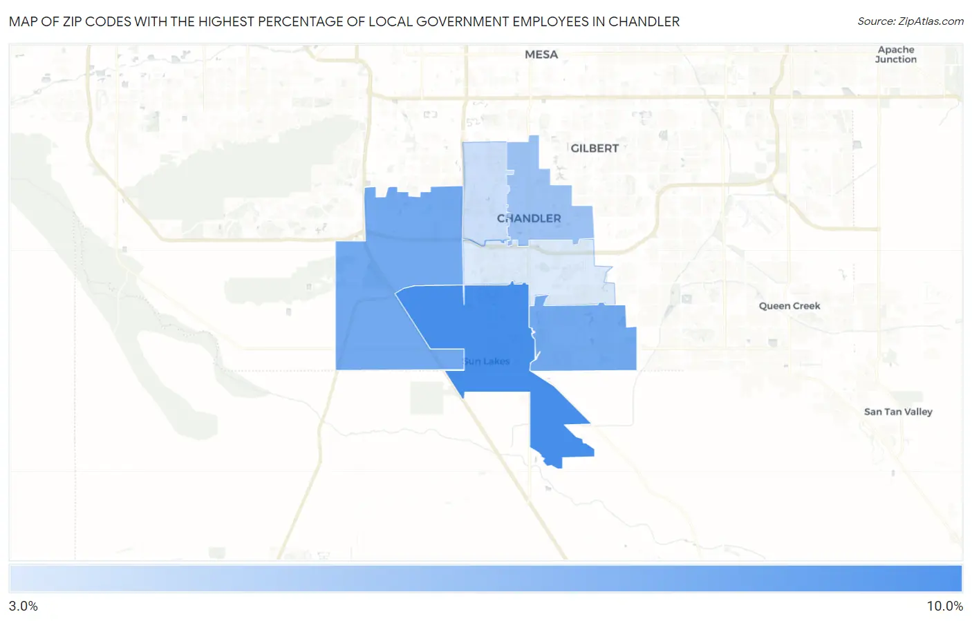 Zip Codes with the Highest Percentage of Local Government Employees in Chandler Map