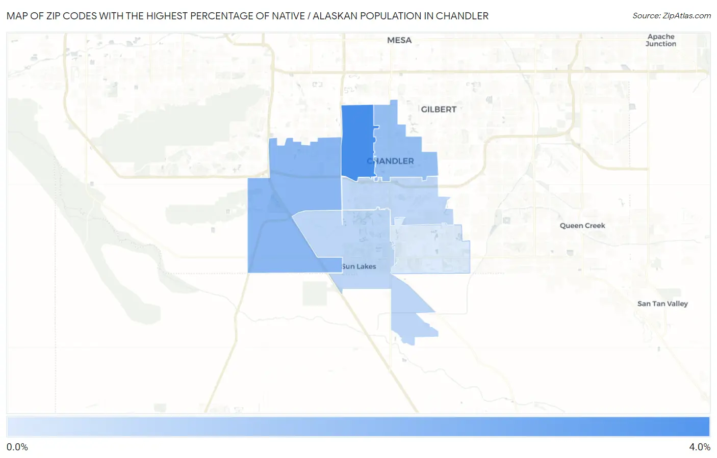 Zip Codes with the Highest Percentage of Native / Alaskan Population in Chandler Map