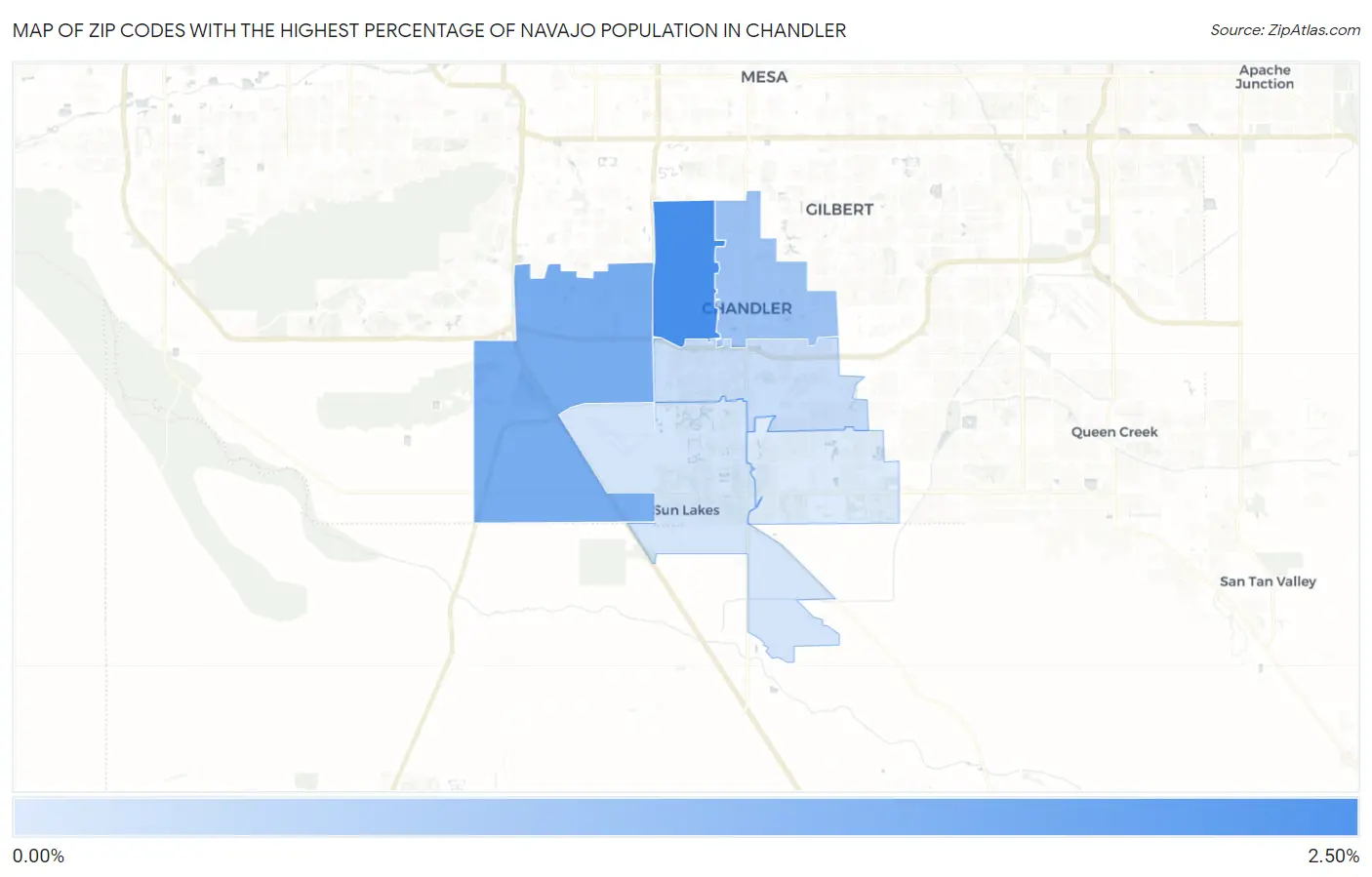 Zip Codes with the Highest Percentage of Navajo Population in Chandler Map