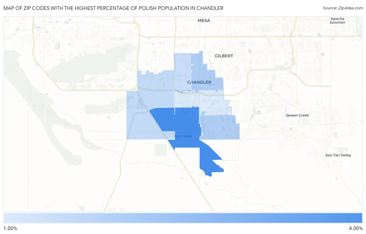 Zip Codes with the Highest Percentage of Polish Population in Chandler Map