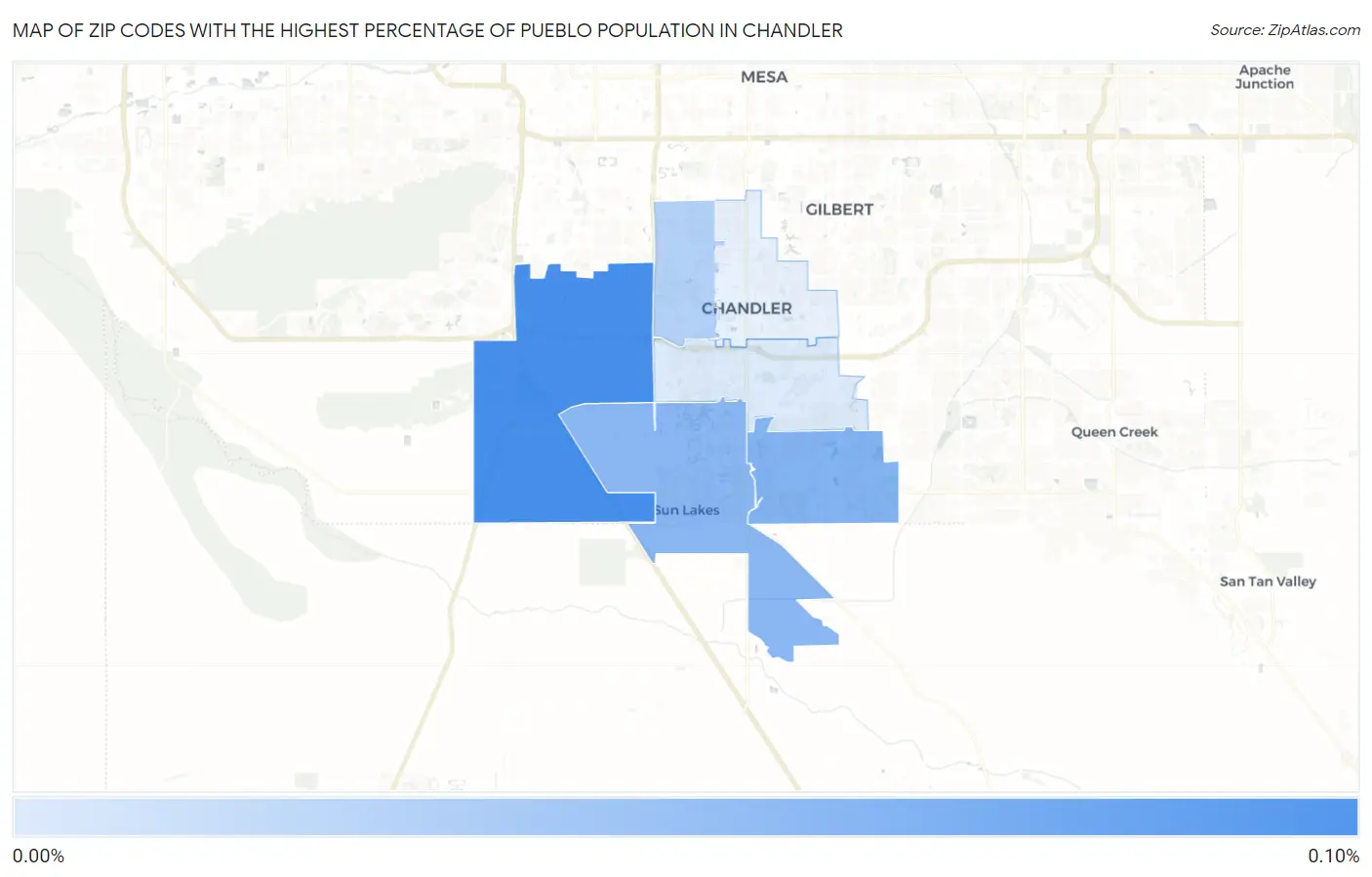 Zip Codes with the Highest Percentage of Pueblo Population in Chandler Map