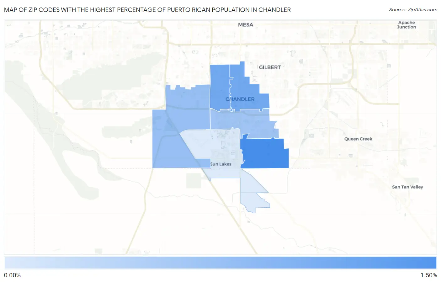 Zip Codes with the Highest Percentage of Puerto Rican Population in Chandler Map