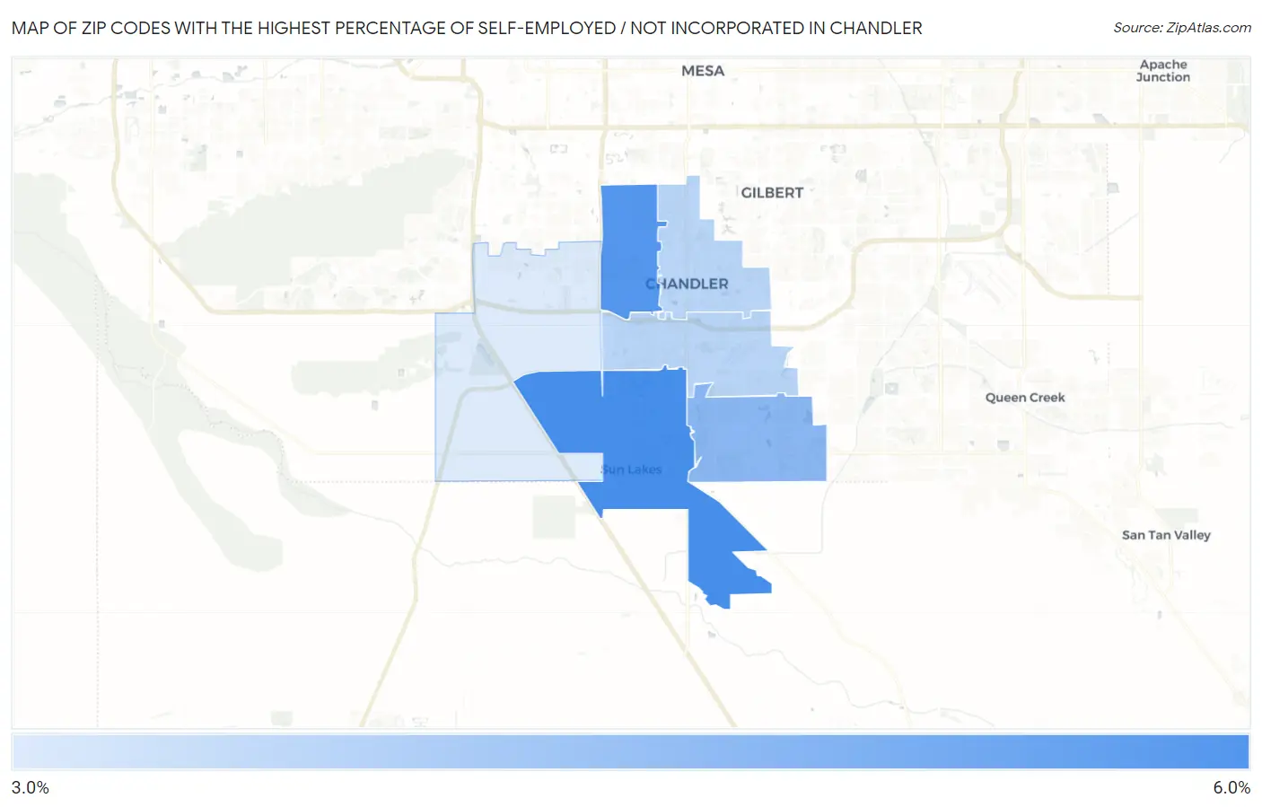 Zip Codes with the Highest Percentage of Self-Employed / Not Incorporated in Chandler Map