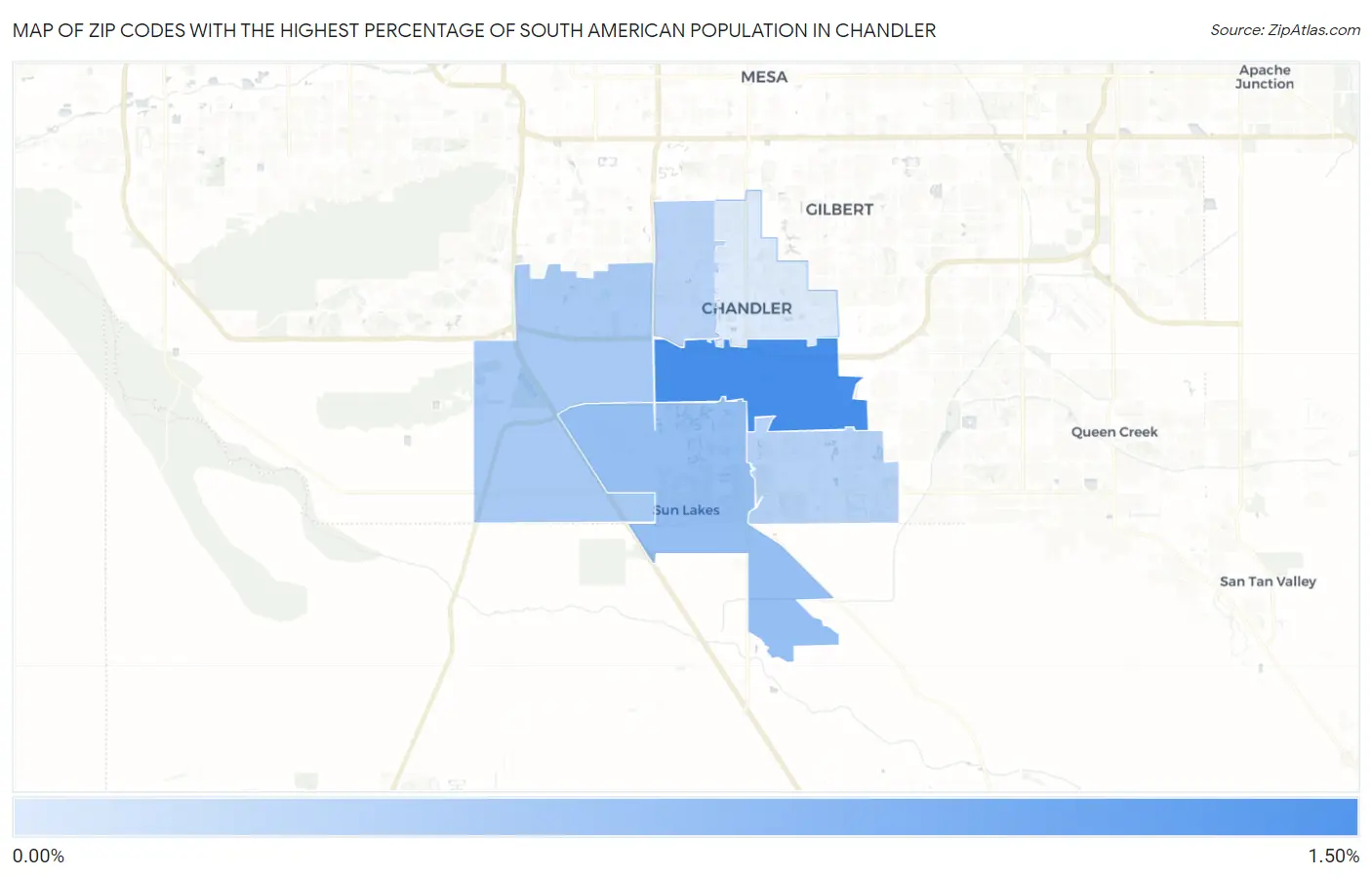 Zip Codes with the Highest Percentage of South American Population in Chandler Map