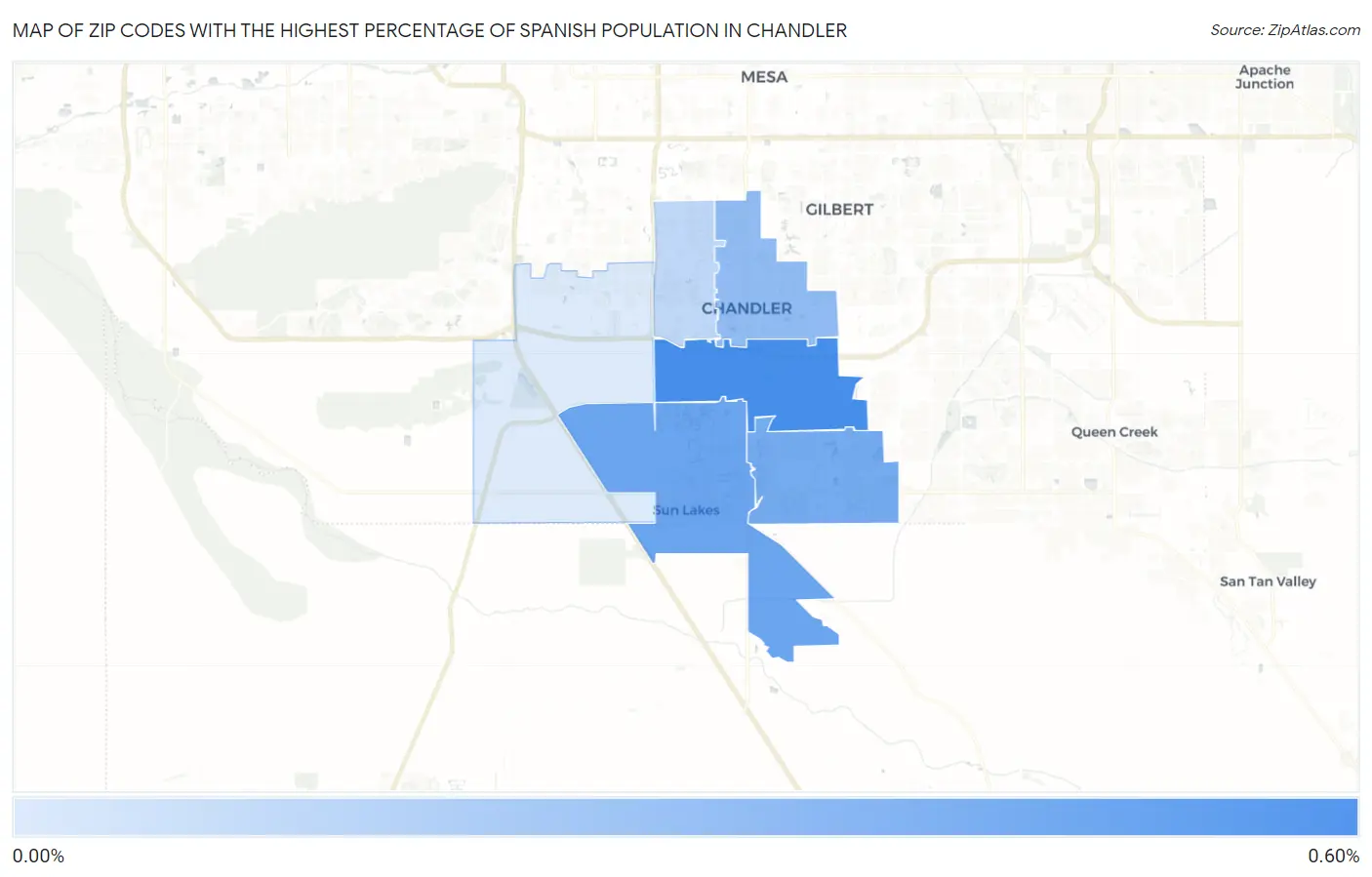 Zip Codes with the Highest Percentage of Spanish Population in Chandler Map