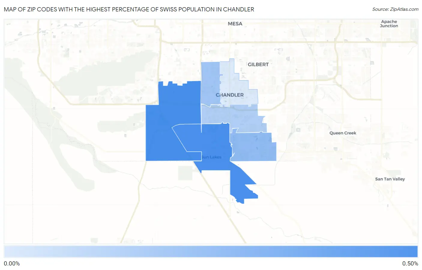 Zip Codes with the Highest Percentage of Swiss Population in Chandler Map